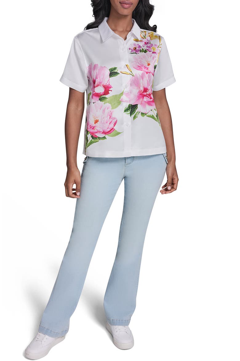 Floral Placement Crepe Button-Up Shirt, Alternate, color, SOFT WHITE MULTI