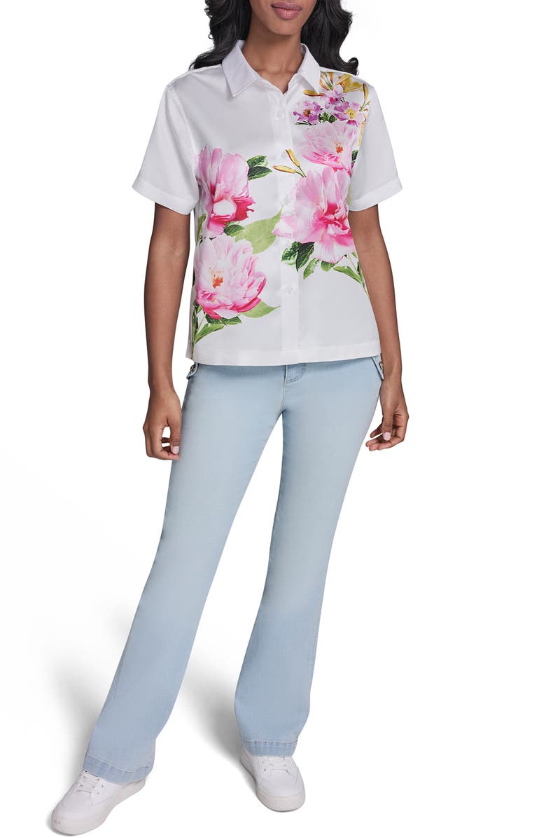 KARL LAGERFELD PARIS Floral Placement Crepe Button-Up Shirt, Alternate, color, 