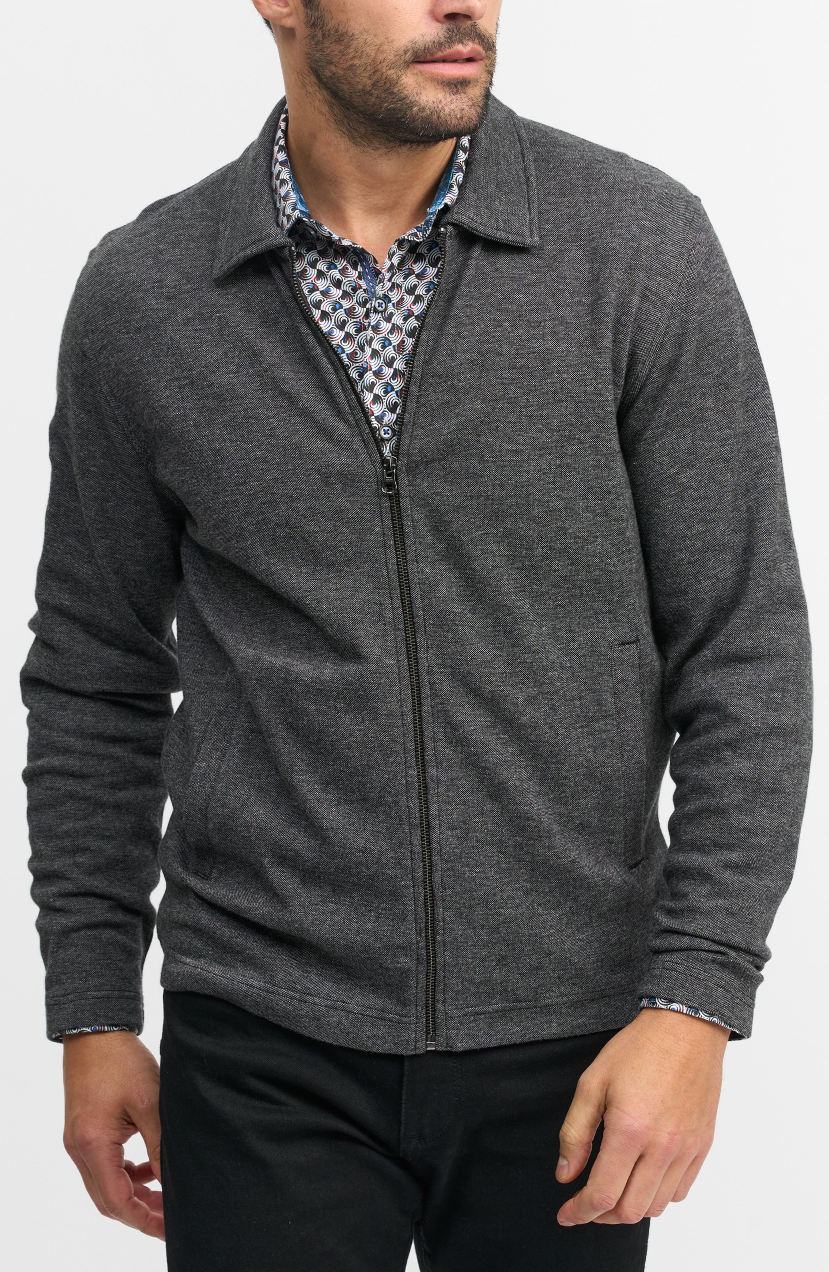 Robert Graham Dorven Classic Fit Cotton Knit Zip-Up Top