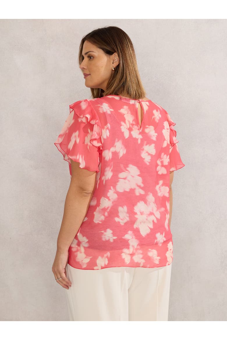 Floral Print Ruffle Overlay Blouse, Alternate, color, Coral
