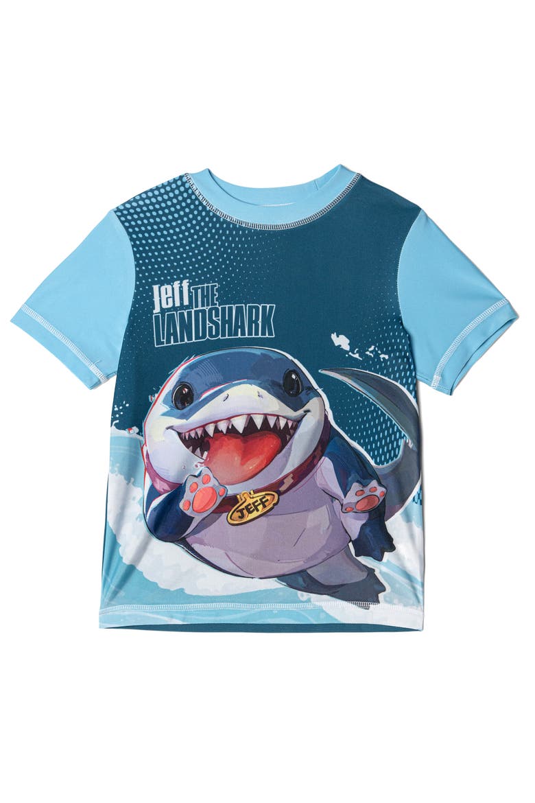 Jeff Swimwear 2-Piece Rashguard and Swim Trunks Set, Alternate, color, Jeff Landshark Blue