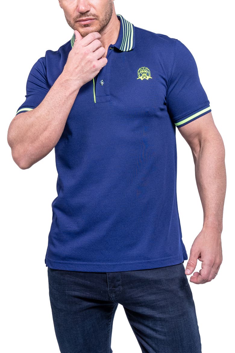 Tipped Embroidered Logo Polo, Alternate, color, BLUE