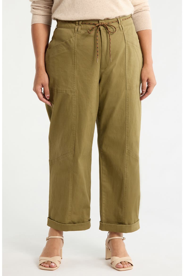 Ultra Skyrise Relaxed Drawstring Waist Stretch Cotton Pants, Main, color, GOLDEN OLIVE