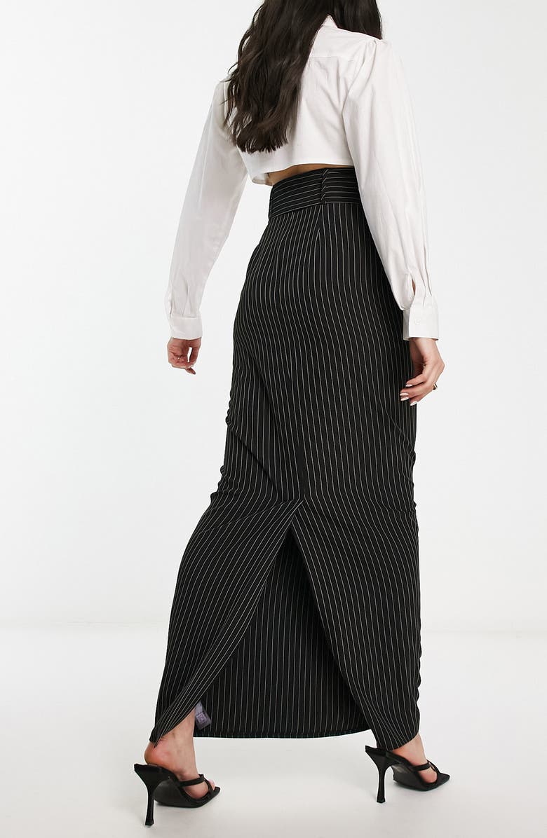 ASOS DESIGN High Waist Belted Pinstripe Skirt, Alternate, color,