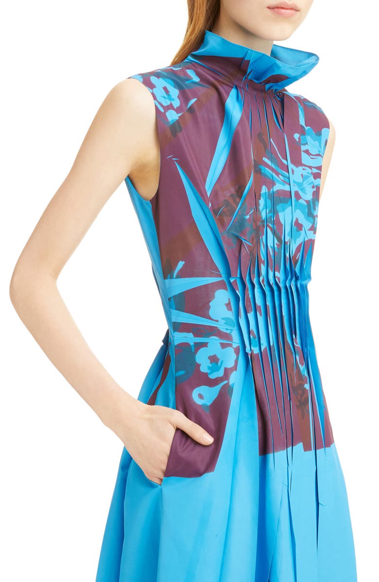 Roksanda Floral Print Ruffle Collar Pleated Dress, Alternate, color,