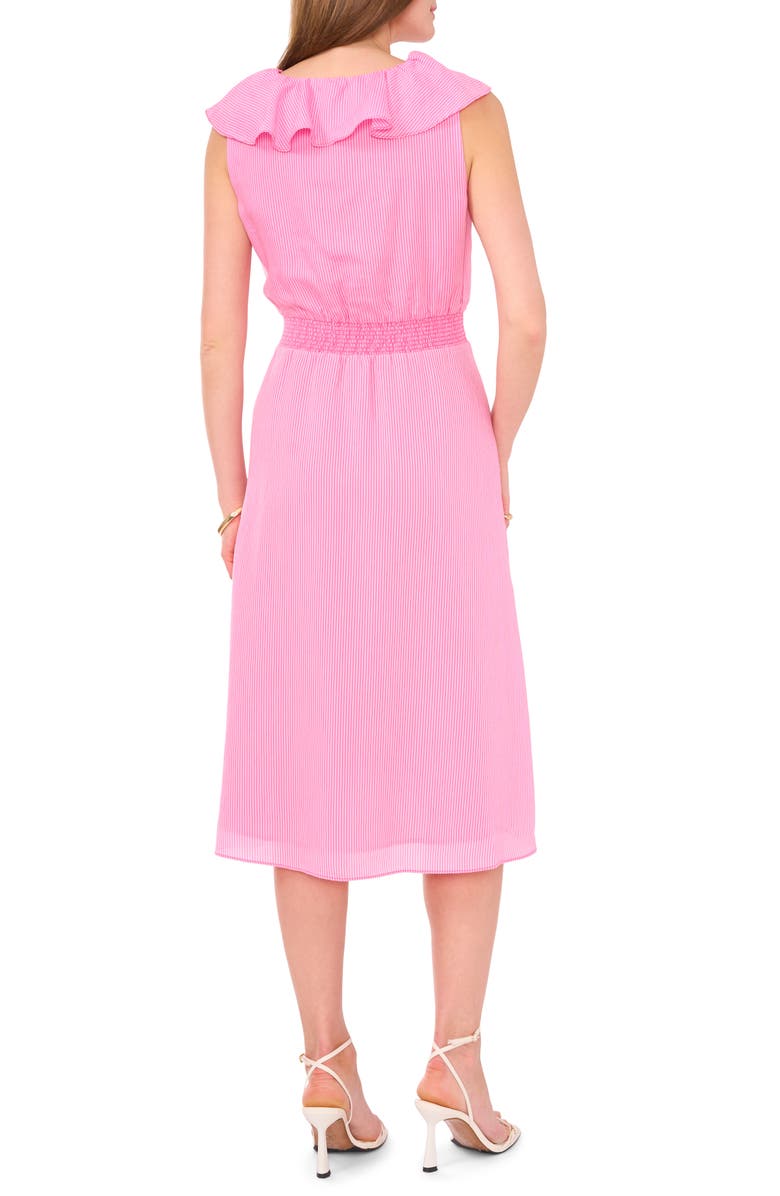 Vince Camuto Ruffle Pinstripe Midi Dress, Alternate, color, Hot Pink