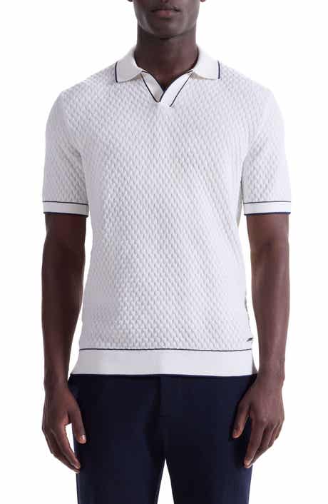Bugatchi Johnny Collar Basket Stitch Cotton Blend Polo Sweater