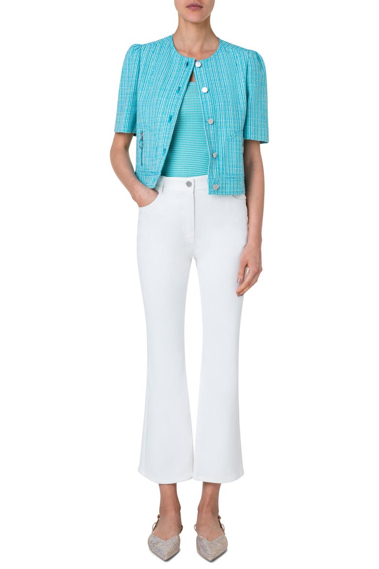 Short Sleeve Cotton & Linen Tweed Jacket, Alternate, color, TURQUOISE-MULTICOLOR