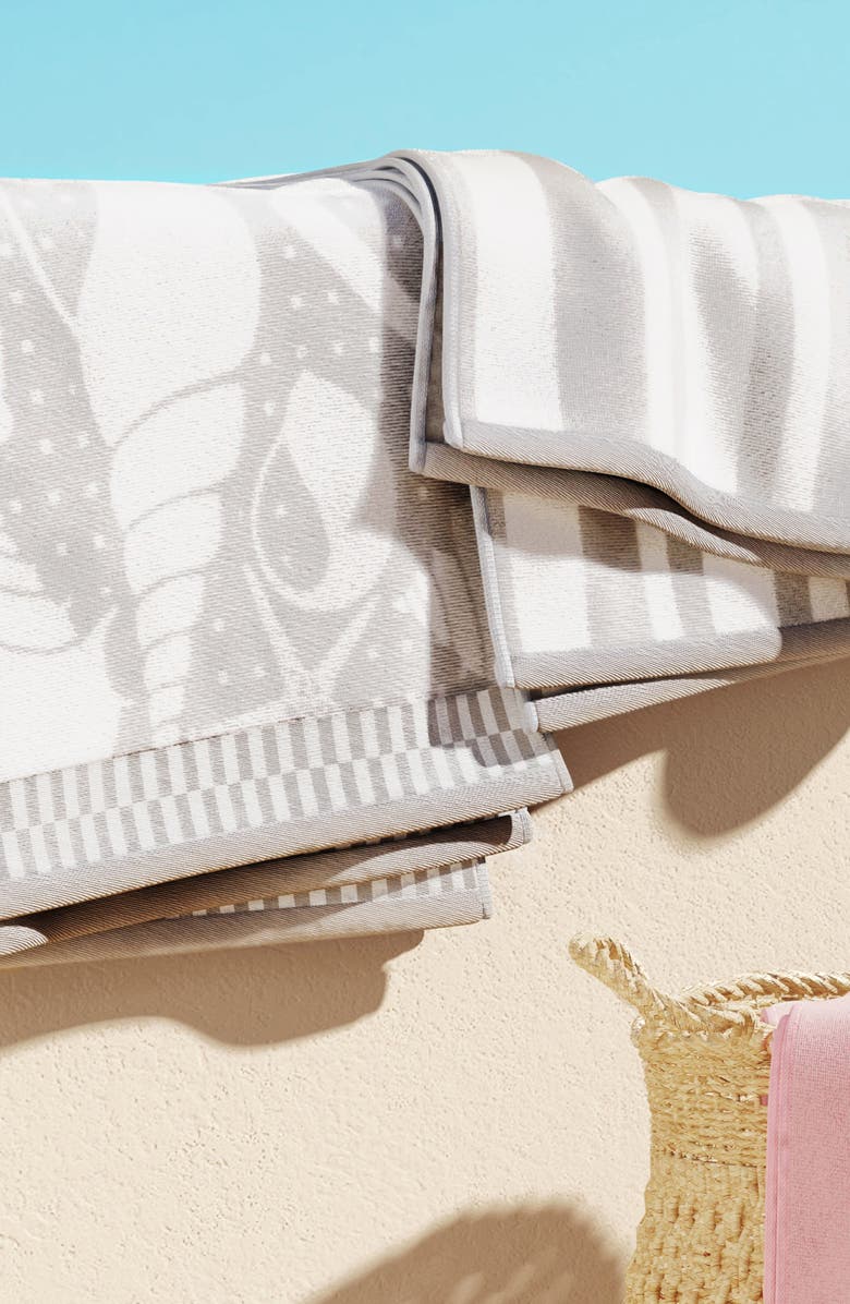 Woven & Weft 2-Pack Assorted Beach Towels, Alternate, color, Grey/ White Seashells / Stripe
