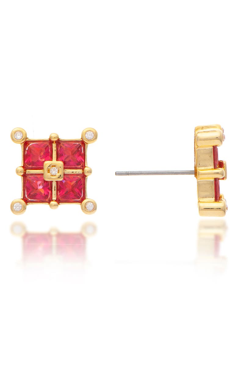 RIVKA FRIEDMAN 18K Yellow Gold Plated Ruby Stud Earrings, Main, color, 