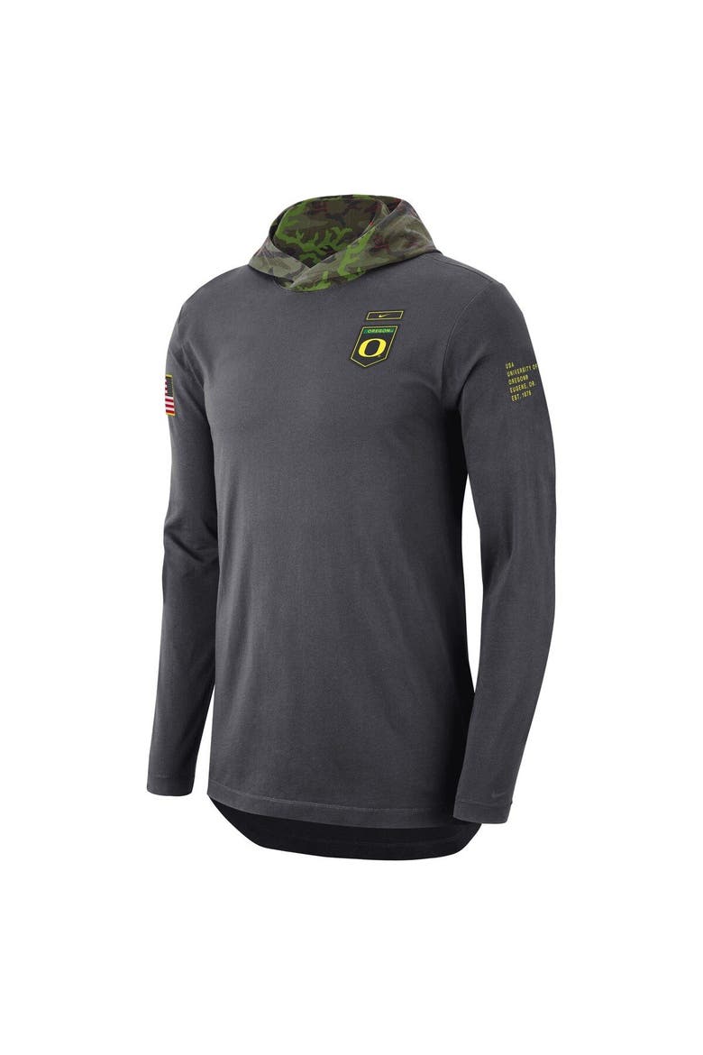 Men's Nike Anthracite Oregon Ducks Military Long Sleeve Hoodie T-Shirt, Alternate, color, Anthracite