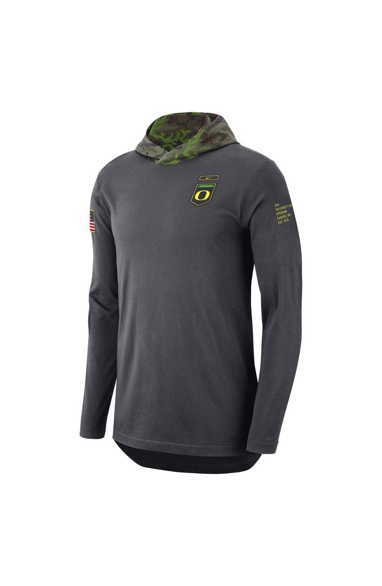 Nike Men's Nike Anthracite Oregon Ducks Military Long Sleeve Hoodie T-Shirt, Alternate, color, Anthracite