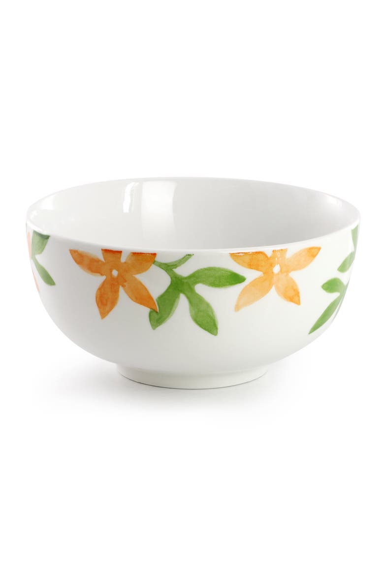 2 Piece Fine Ceramic Cereal Bowl Set in Floral, Alternate, color, Orange