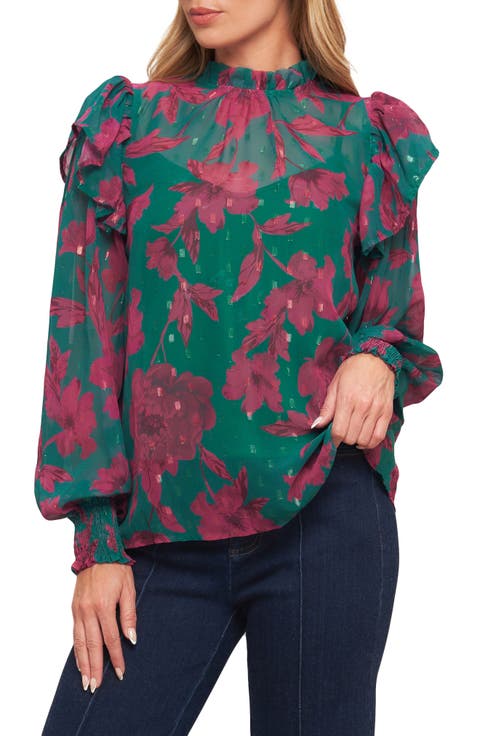 Floral Ruffle Billow Sleeve Top