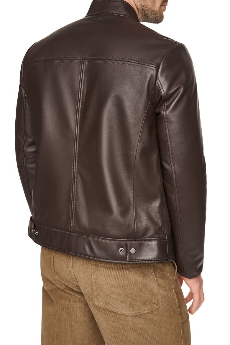 Leather Racer Jacket, Alternate, color, HICKORY
