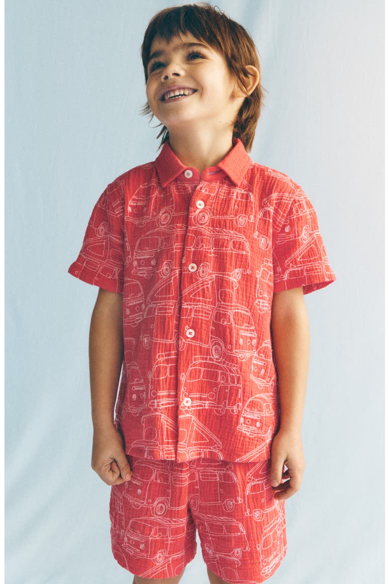 Kids' Double Cloth Shorts, Alternate, color, JAM RED CAMPER VAN