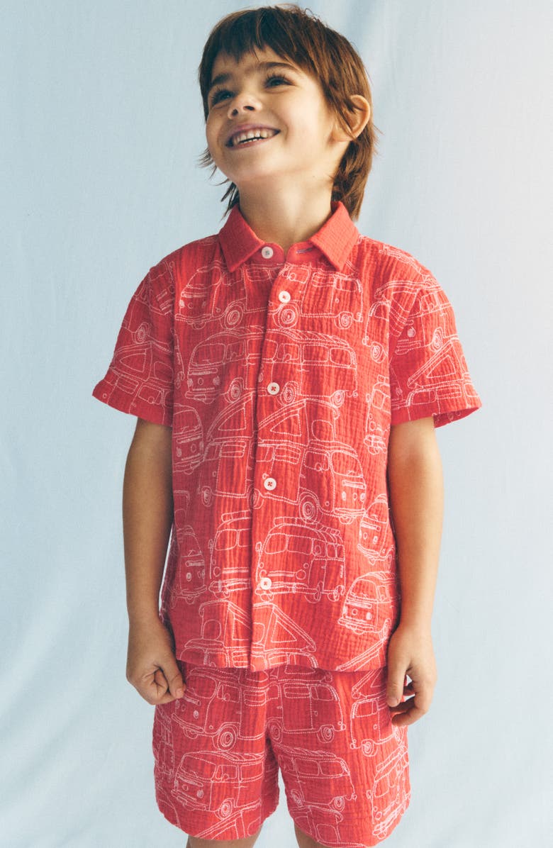 Mini Boden Kids' Double Cloth Shorts, Alternate, color, Jam Red Camper Van