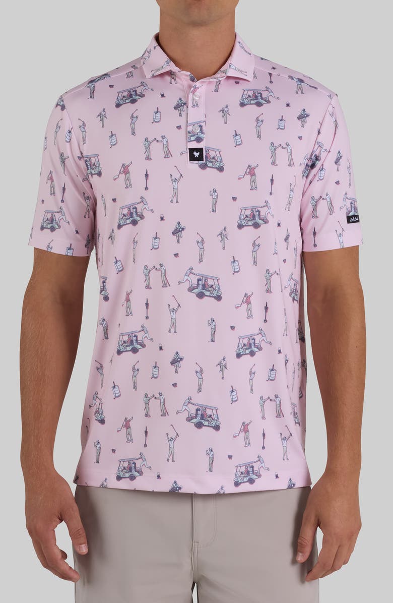 Bad Birdie Golfer Print Performance Golf Polo, Main, color, The Boys - Frosty Petal