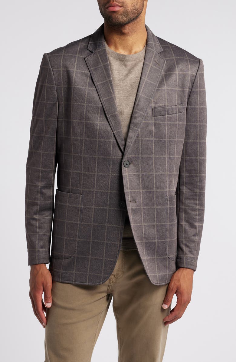 Johnston & Murphy XC Flex<sup>®</sup> Brown Windowpane Check Knit Sport Coat, Main, color, Brown