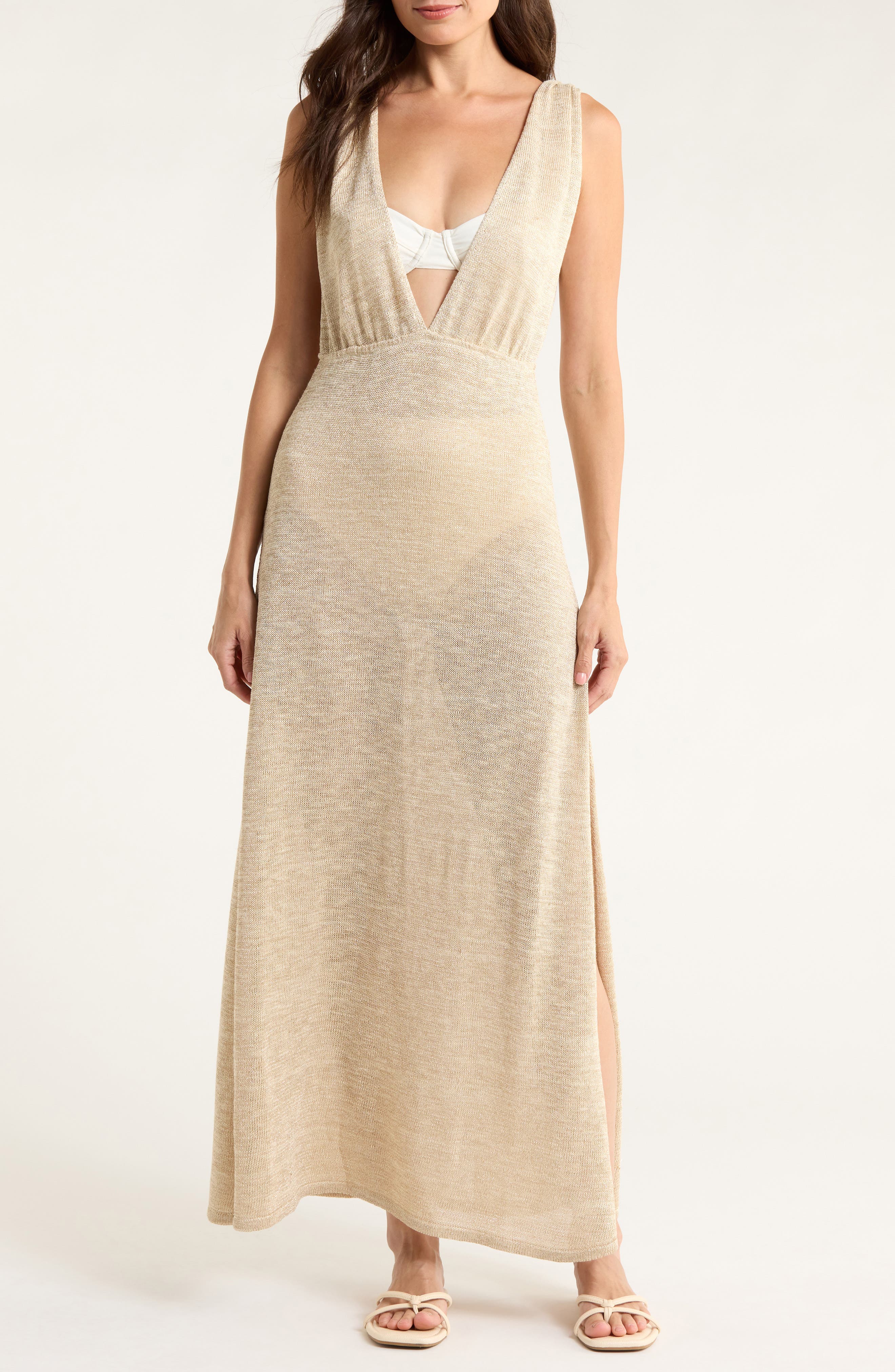 Elan Plunge Neck Maxi Cover-Up Sweater Dress