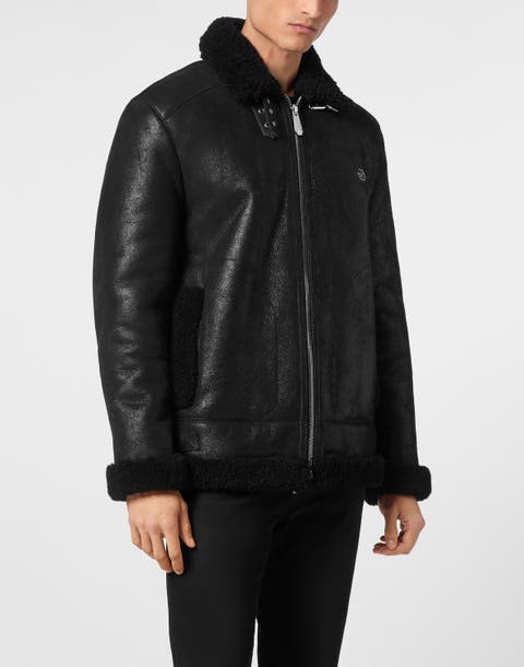 Shearling Leather Biker Jacket Men