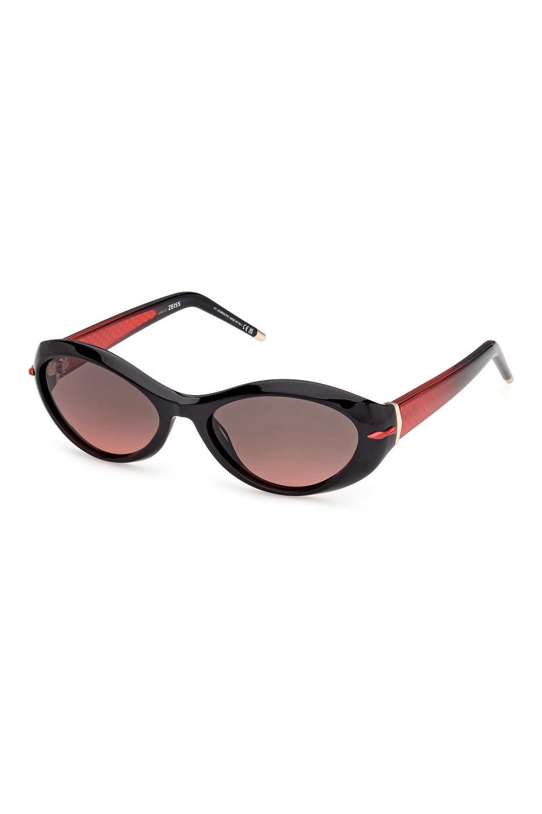 55mm Oval Sunglasses, Alternate, color, BLACK / BILAYER BLACK / RED