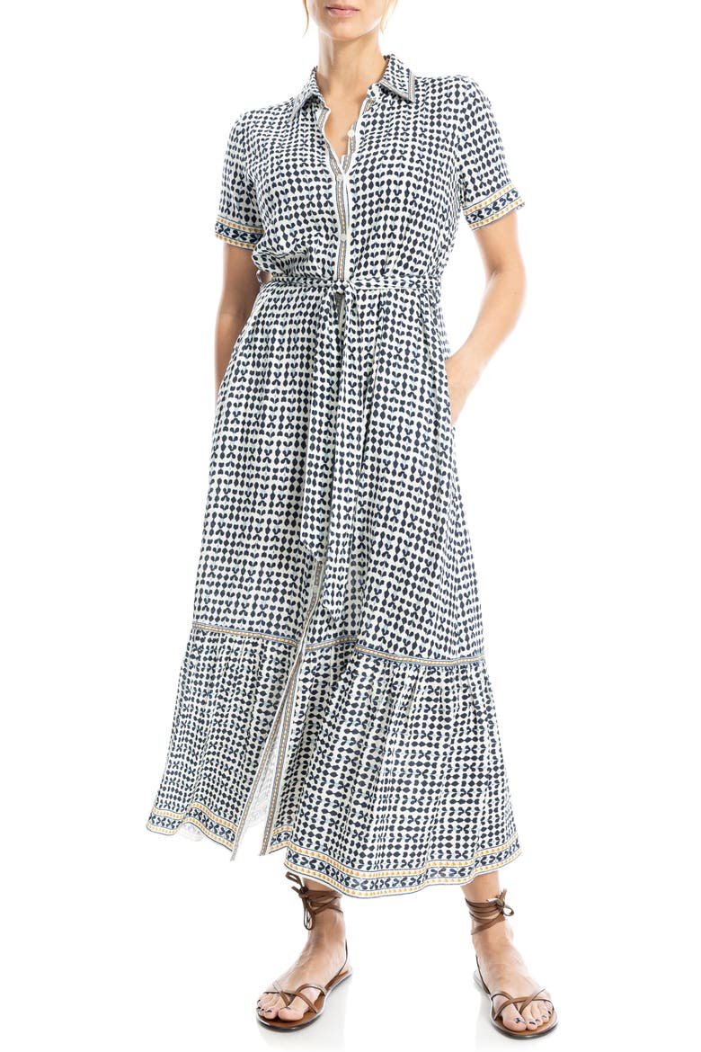 Short Sleeve Shirtdress, Main, color, NATURAL BLUE IKAT STAMPS