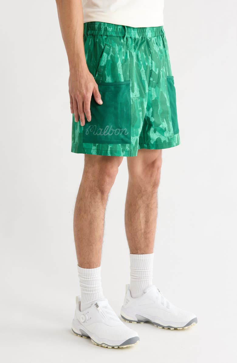 MALBON Mesh Basket Pocket Shorts, Alternate, color, Divot Camo Jungle