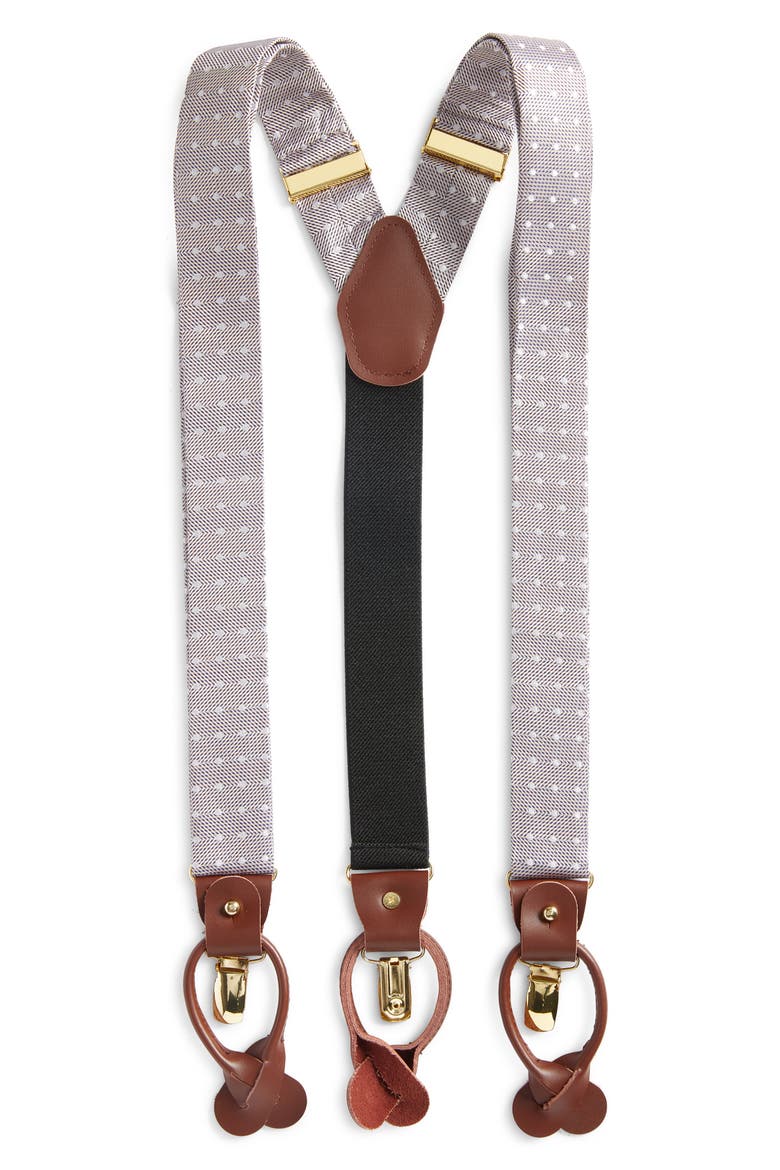 Grey Polka Dot Silk Suspenders, Main, color, GREY