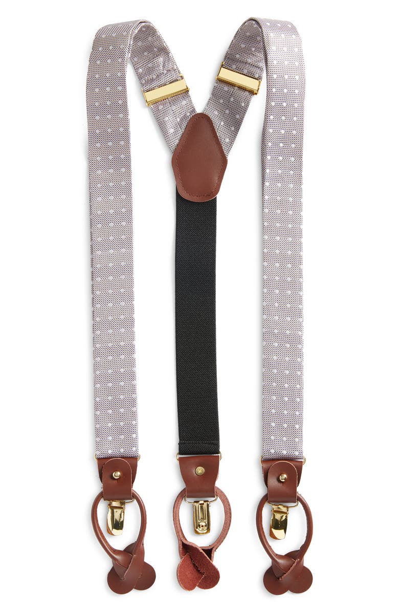 CLIFTON WILSON Grey Polka Dot Silk Suspenders, Main, color, Grey