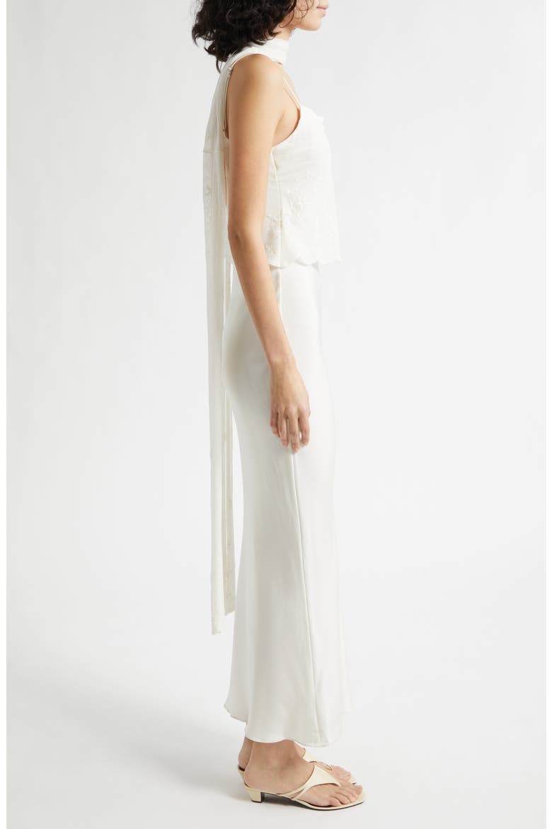 Cove Embroidered Silk Blend Maxi Dress with Scarf, Alternate, color, PEARL