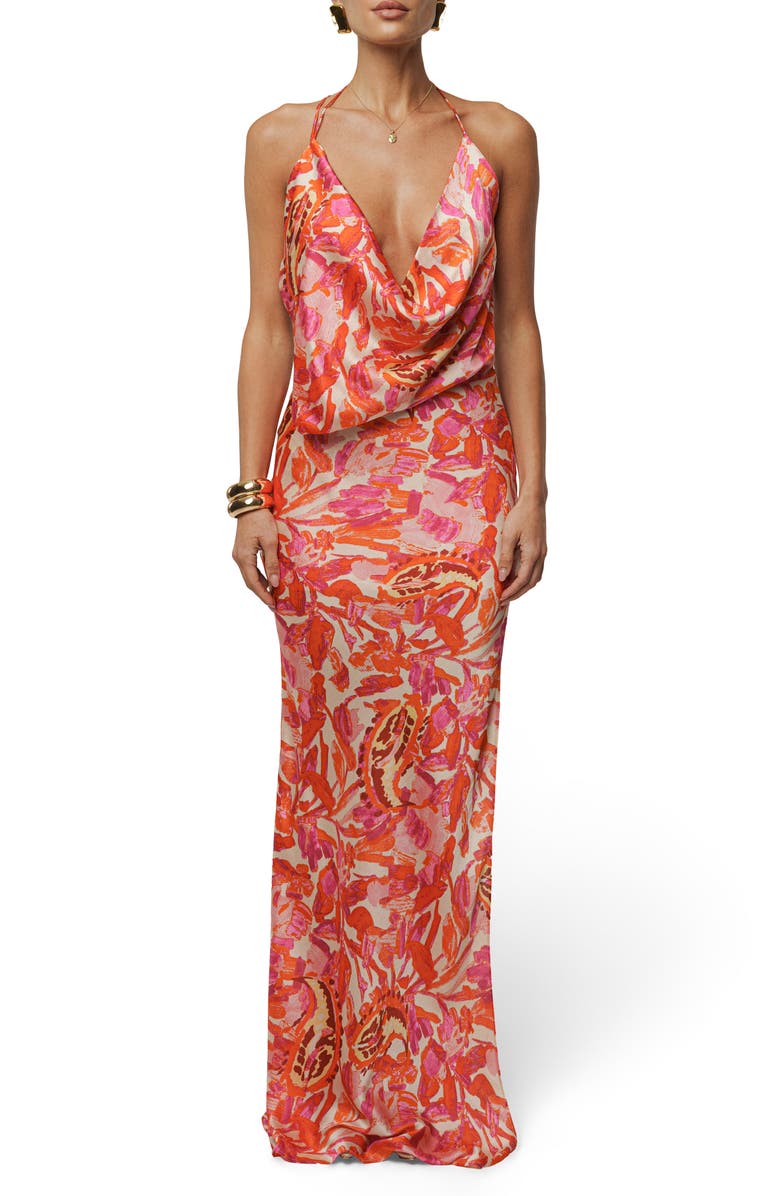 JLUXLABEL Delmara Cowl Neck Satin Dress, Main, color, Pink