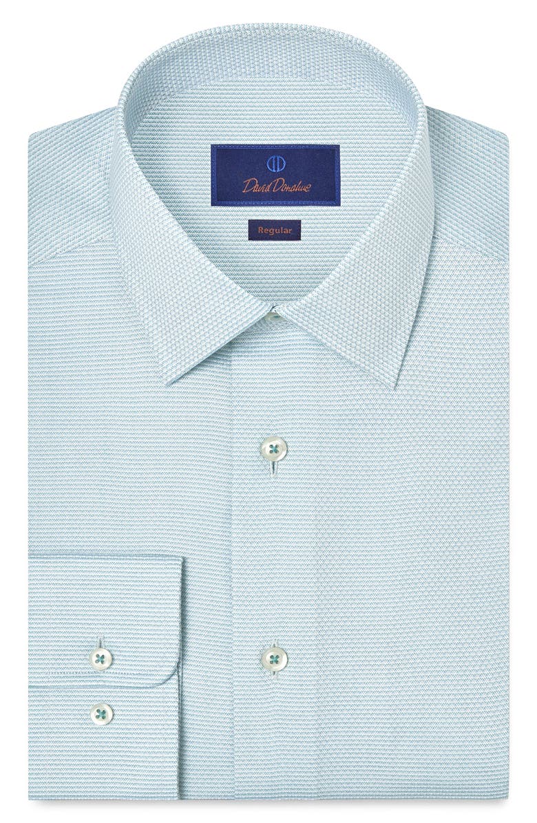 David Donahue Regular Fit Microcheck Cotton Dobby Dress Shirt, Main, color, Seafoam