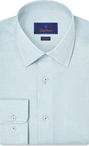 David Donahue Regular Fit Microcheck Cotton Dobby Dress Shirt