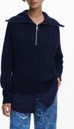 Desigual Mixed Media Oversize Cable Half Zip Sweater