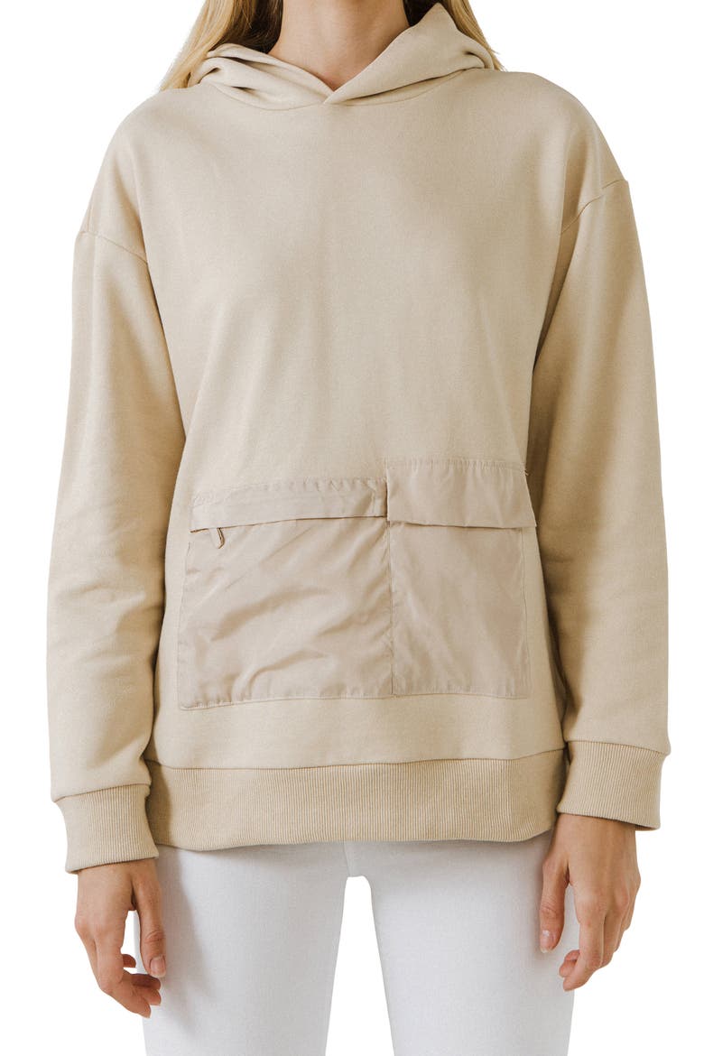 Contrast Pocket Hoodie, Main, color, BEIGE