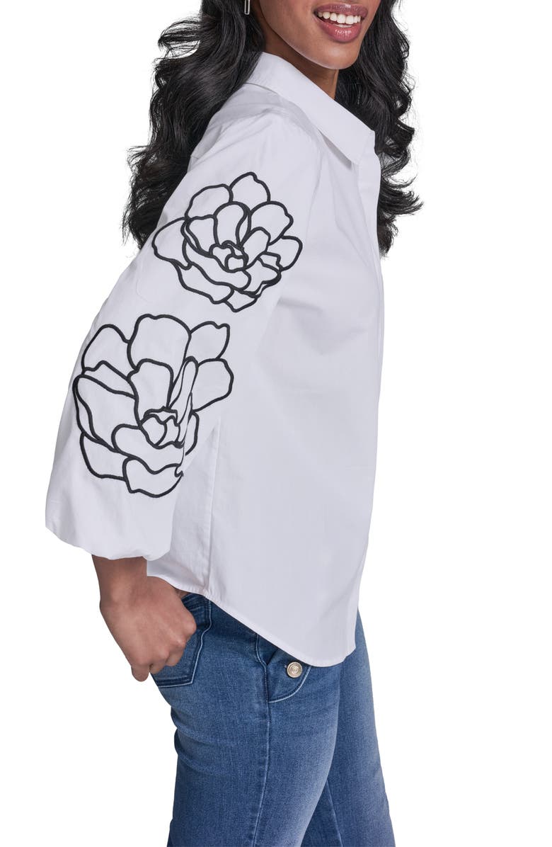 KARL LAGERFELD PARIS Floral Puff Sleeve Shirt, Alternate, color, White