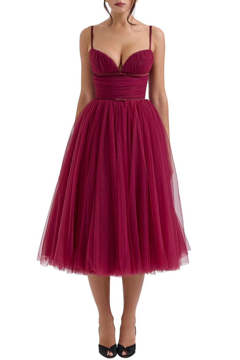 Countess Sleeveless Tulle Midi Dress, Main, color, CABERNET