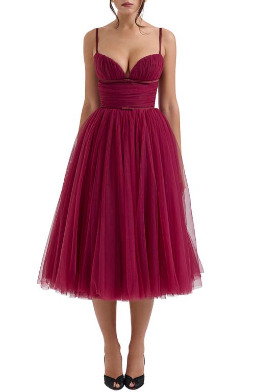 House Of Cb Countess Sleeveless Tulle Midi Dress In Cabernet