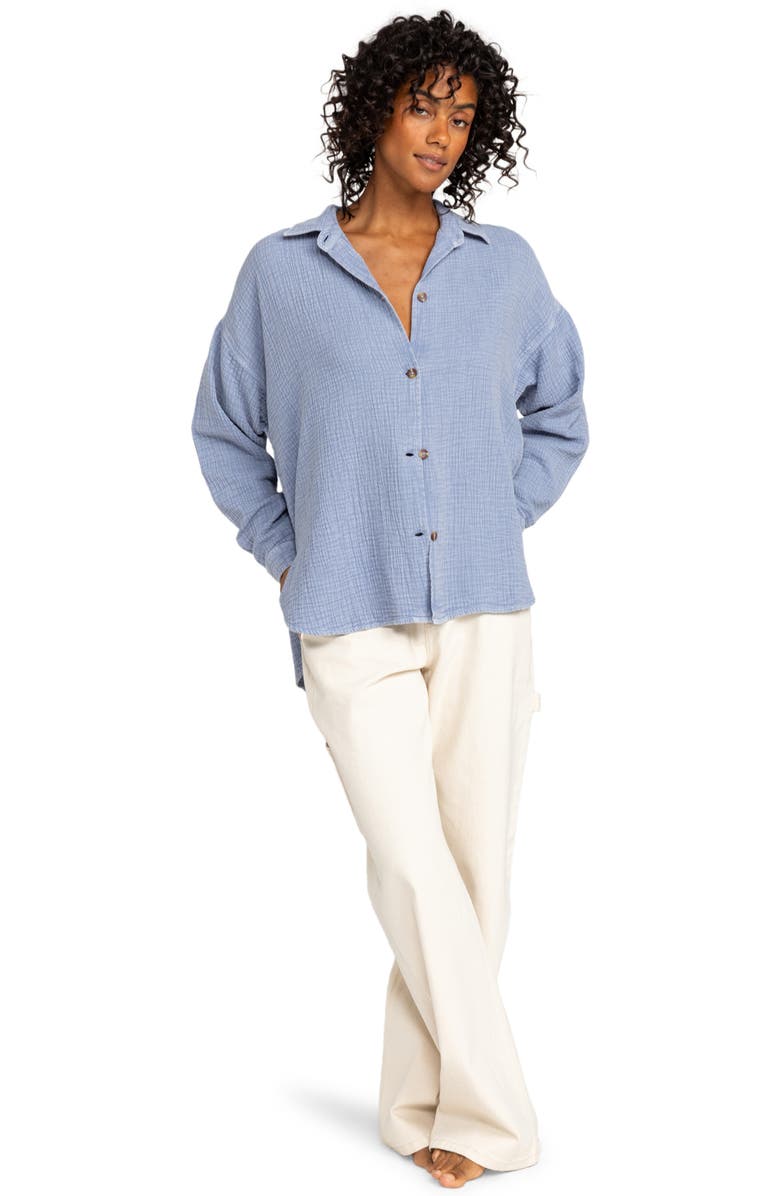 Roxy Morning Time Washed Cotton Button-Up Shirt, Alternate, color, Infinity B