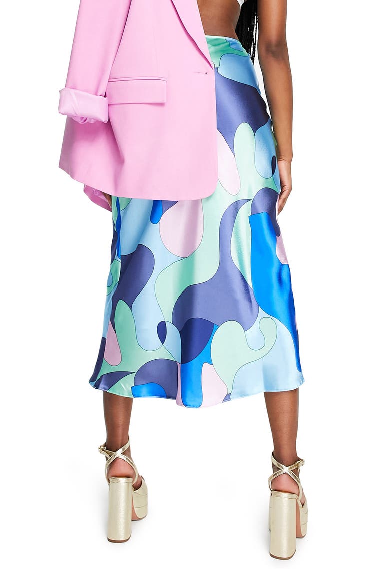Multicolor Satin Slip Midi Skirt, Alternate, color, BLUE MULTI