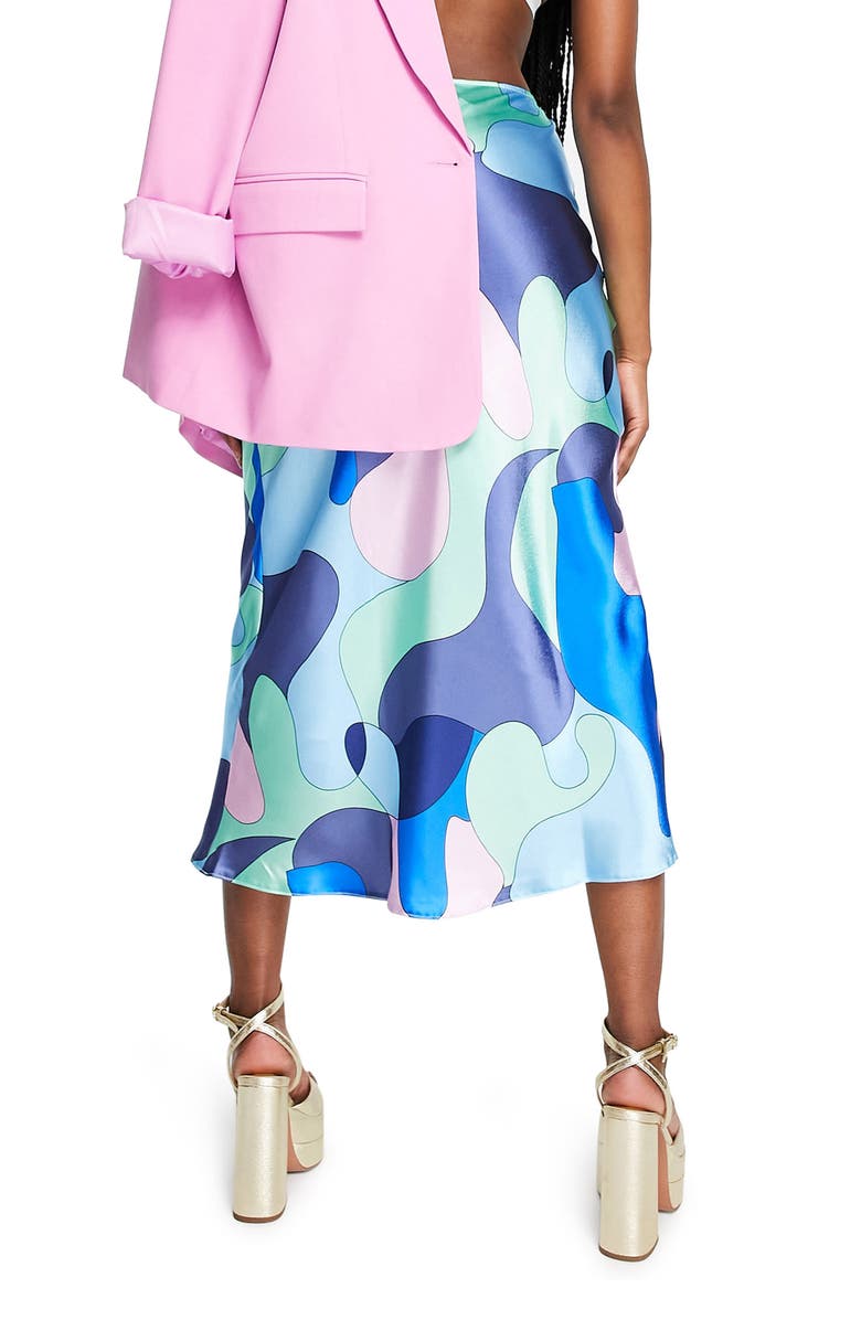 ASOS DESIGN Multicolor Satin Slip Midi Skirt, Alternate, color,