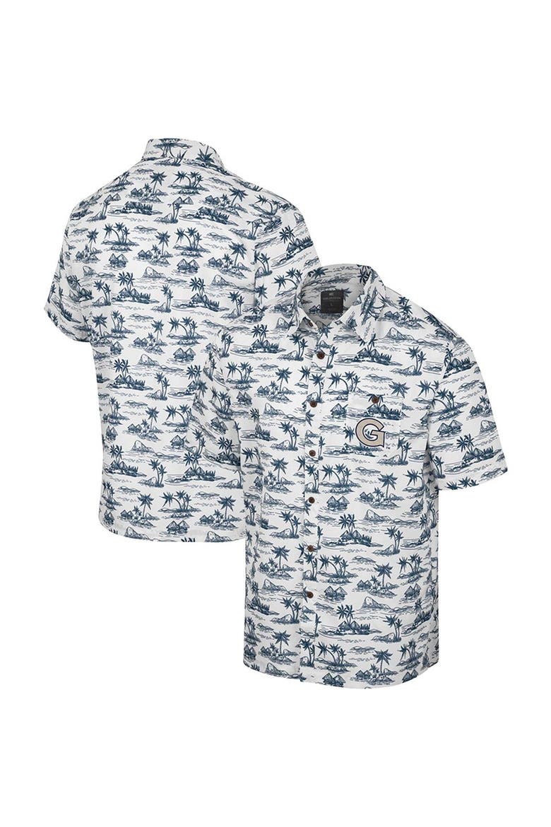 Men's Colosseum White Georgetown Hoyas Spontaneous is Romantic Camp Button-Up Shirt, Main, color, White