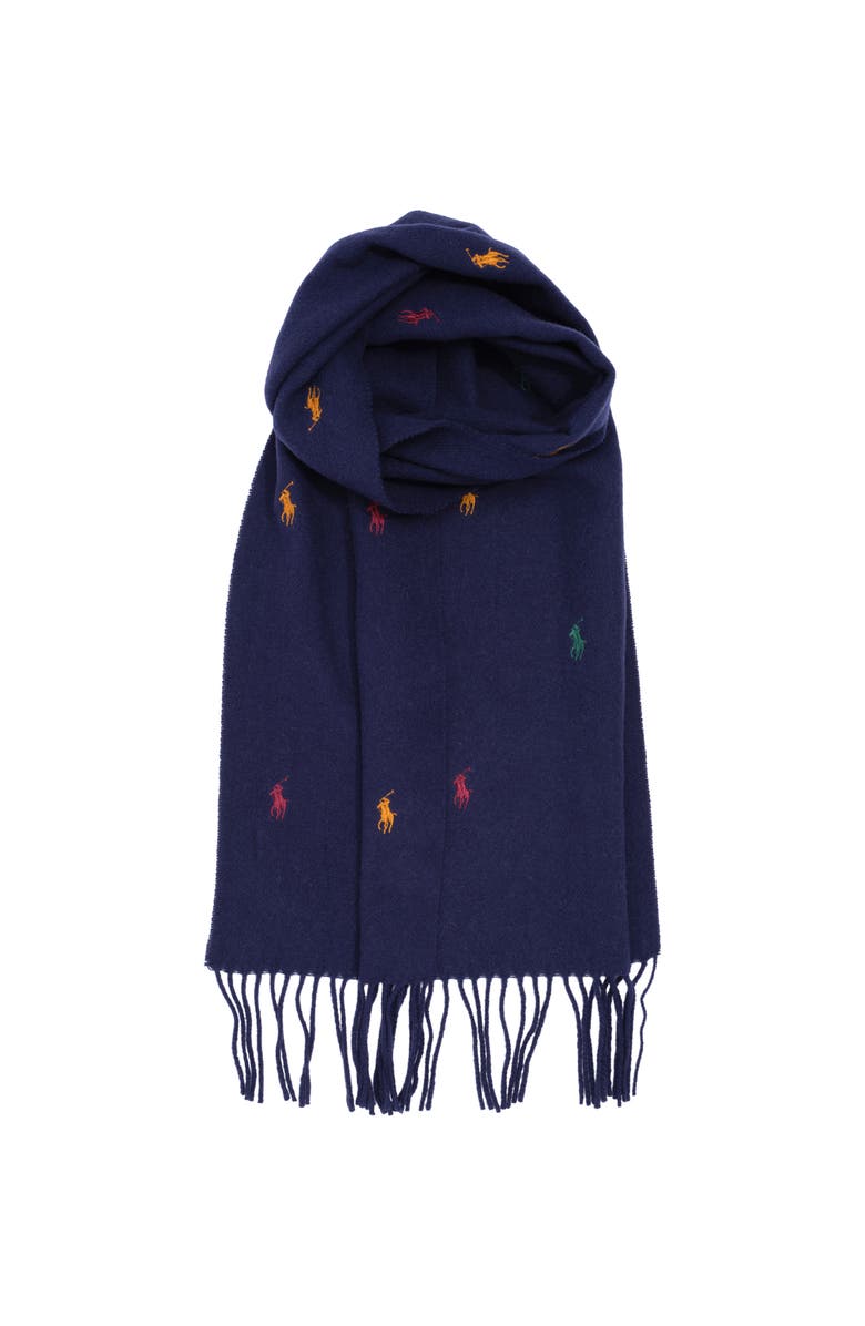 Polo Ralph Lauren Embroidered Polo Player Scarf, Alternate, color, Navy Multi