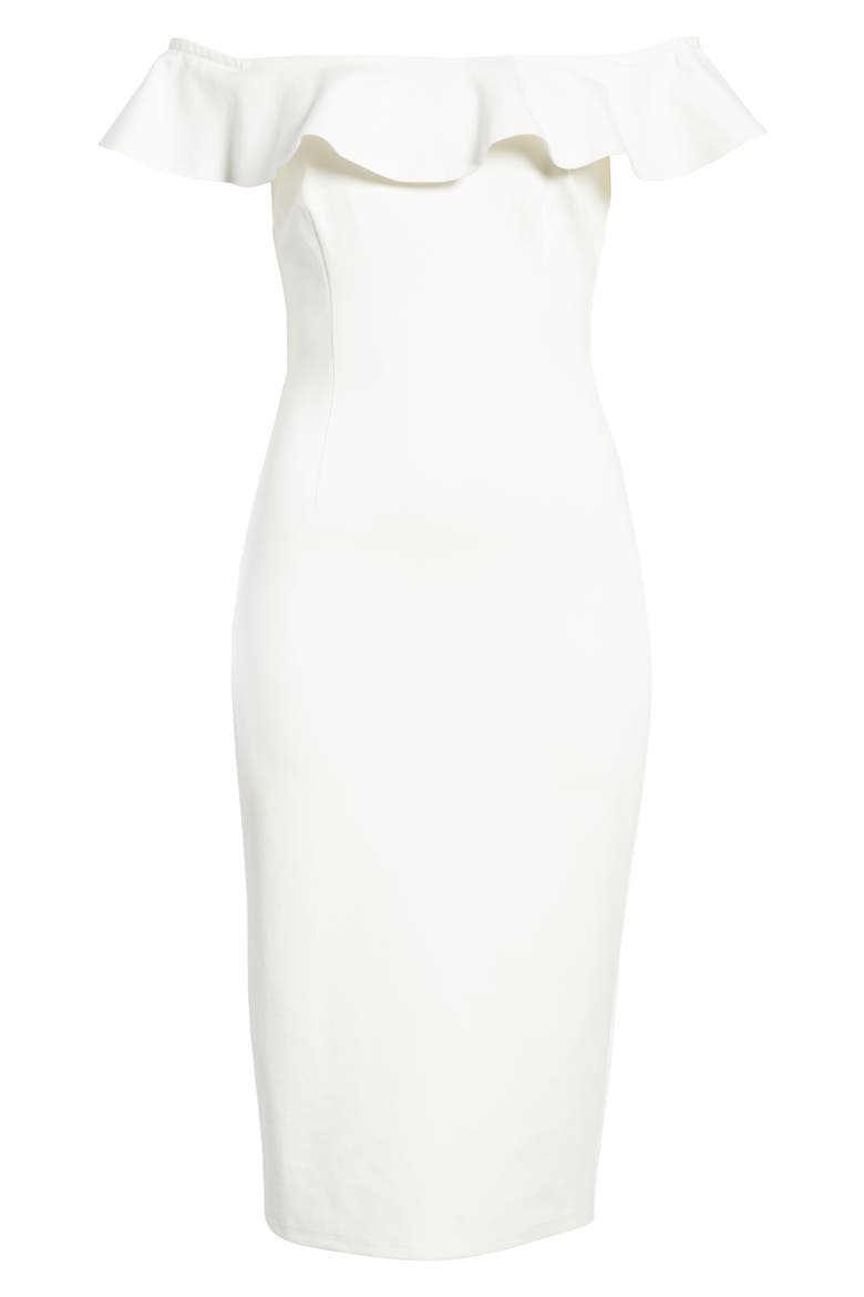 City Nights Ruffled Off the Shoulder Midi Dress, Alternate, color, IVORY