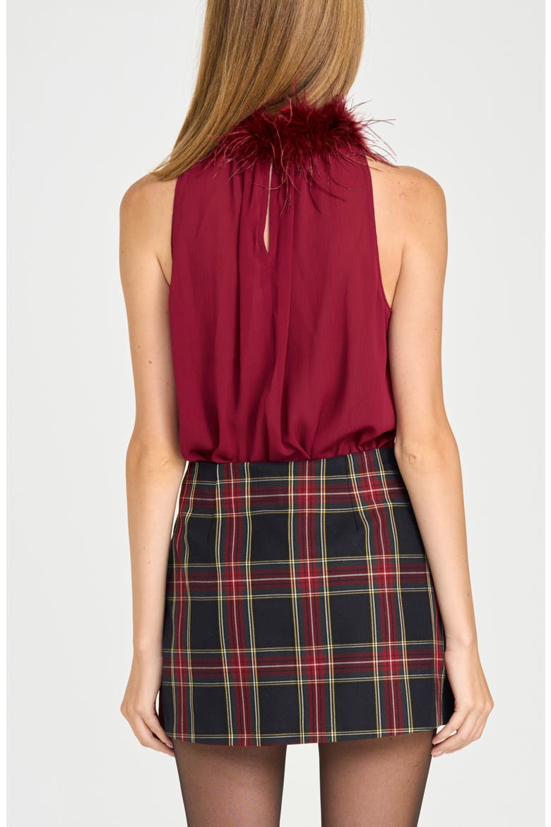 x Rose Lola Studio Faux Feather Trim Top, Alternate, color, BURGUNDY