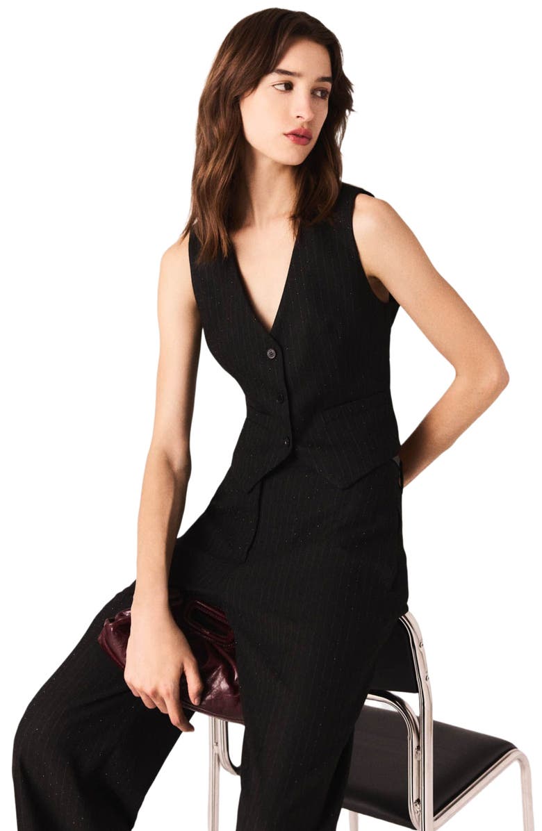 maje Diamanté tailored jacket, Alternate, color, Black