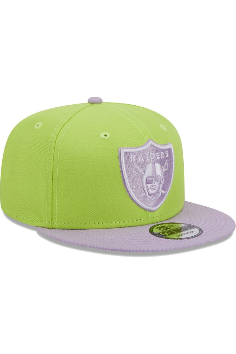Men's New Era Neon Green/Lavender Las Vegas Raiders Two-Tone Color Pack 9FIFTY Snapback Hat, Alternate, color, Neon Green