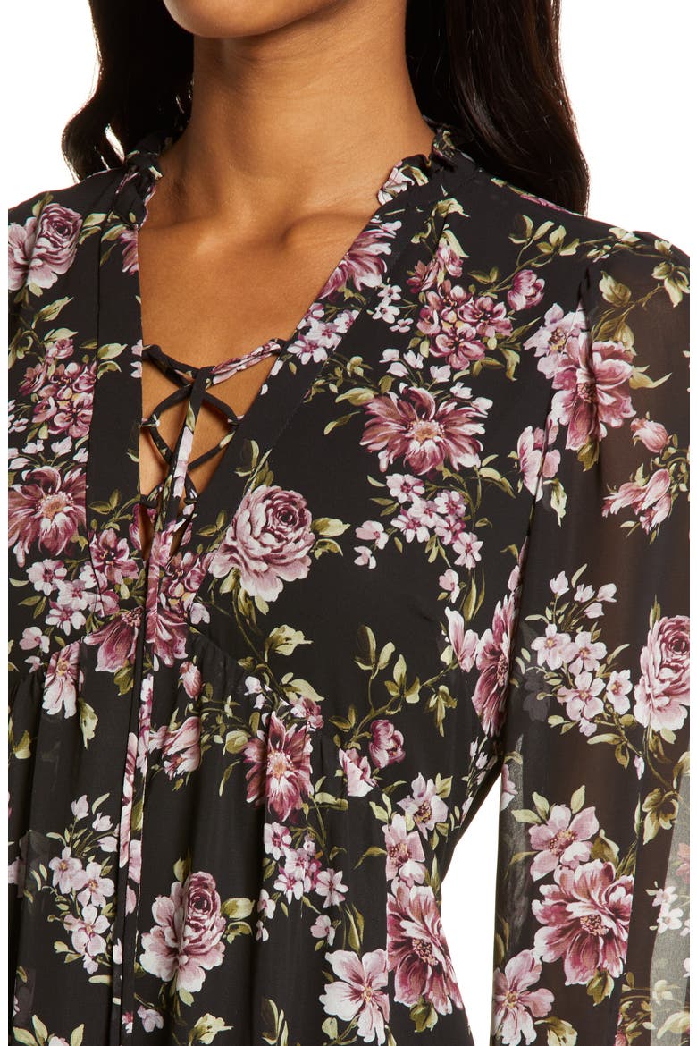 Floral Long Sleeve Midi Dress, Alternate, color, ANTIQUE ROSE FLORAL