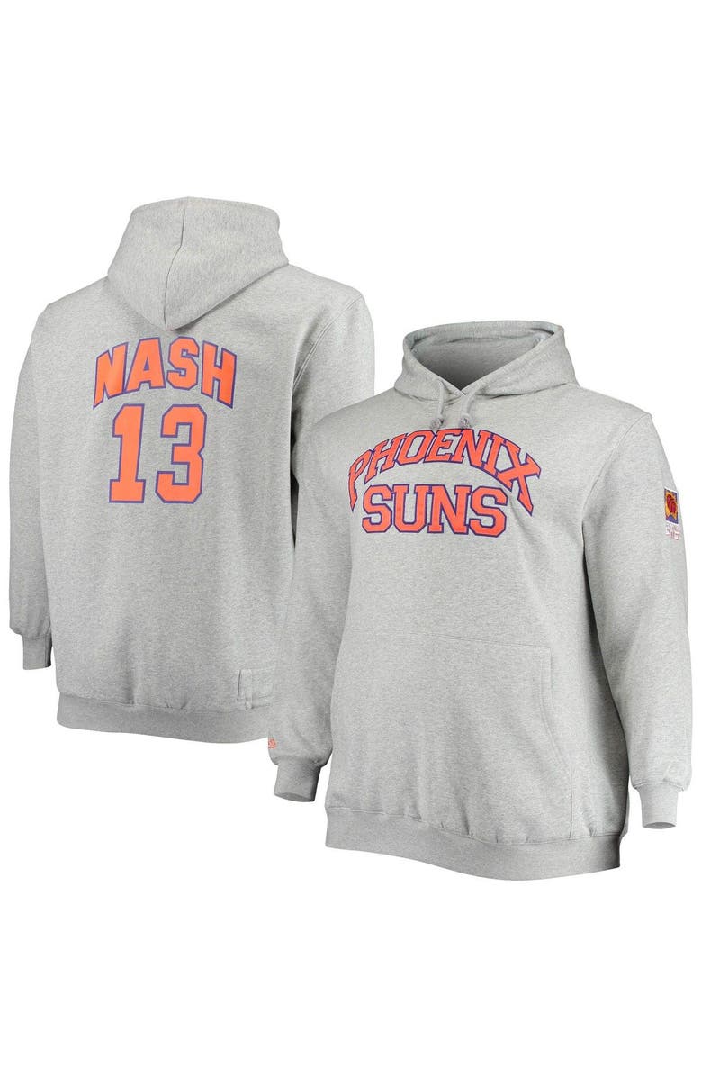 Mitchell & Ness Men's Mitchell & Ness Steve Nash Heathered Gray Phoenix Suns Big & Tall Name & Number Pullover Hoodie, Main, color,